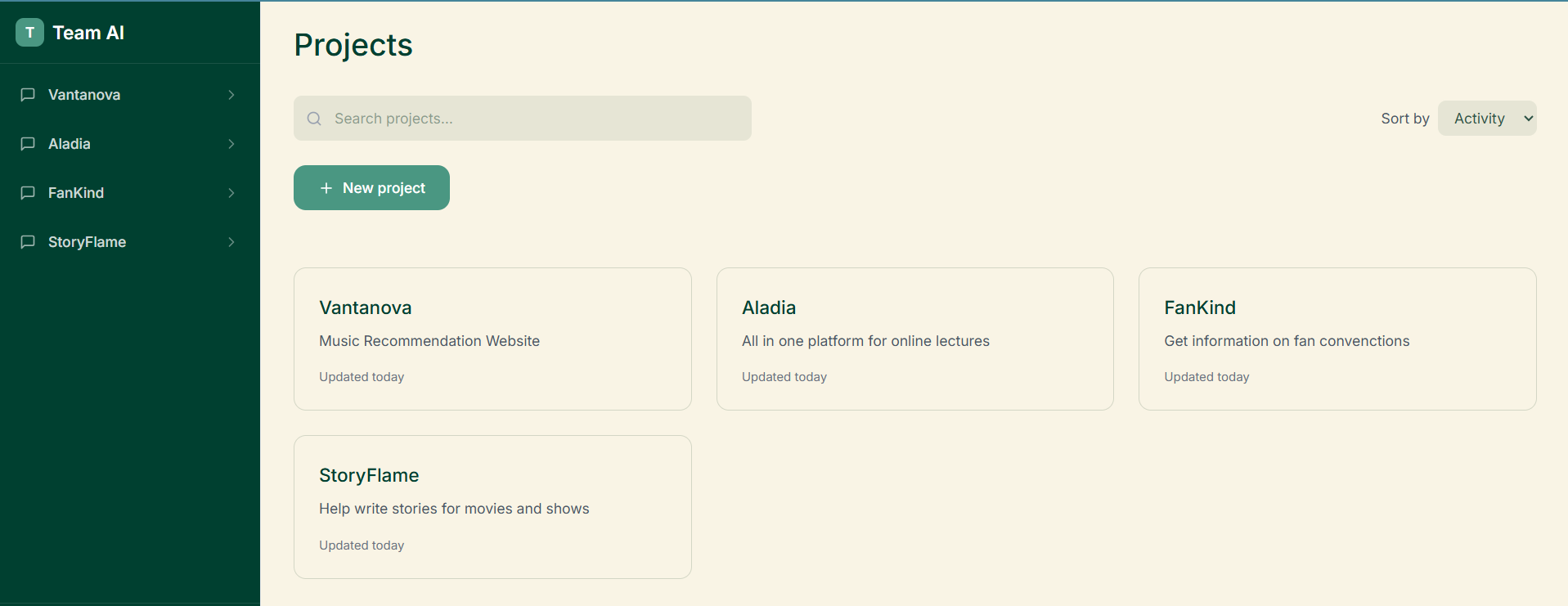 Create Projects Interface